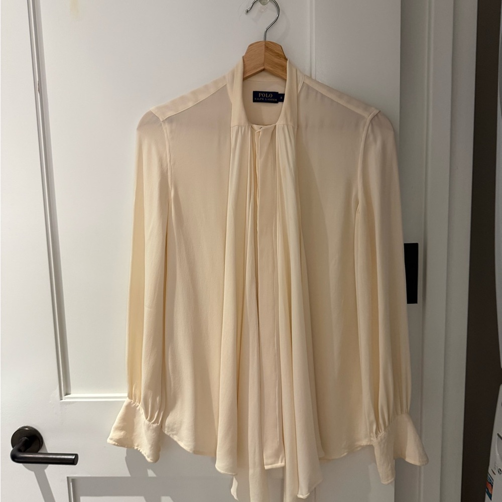 Ralph Lauren Cream Silk Tie-Neck Blouse